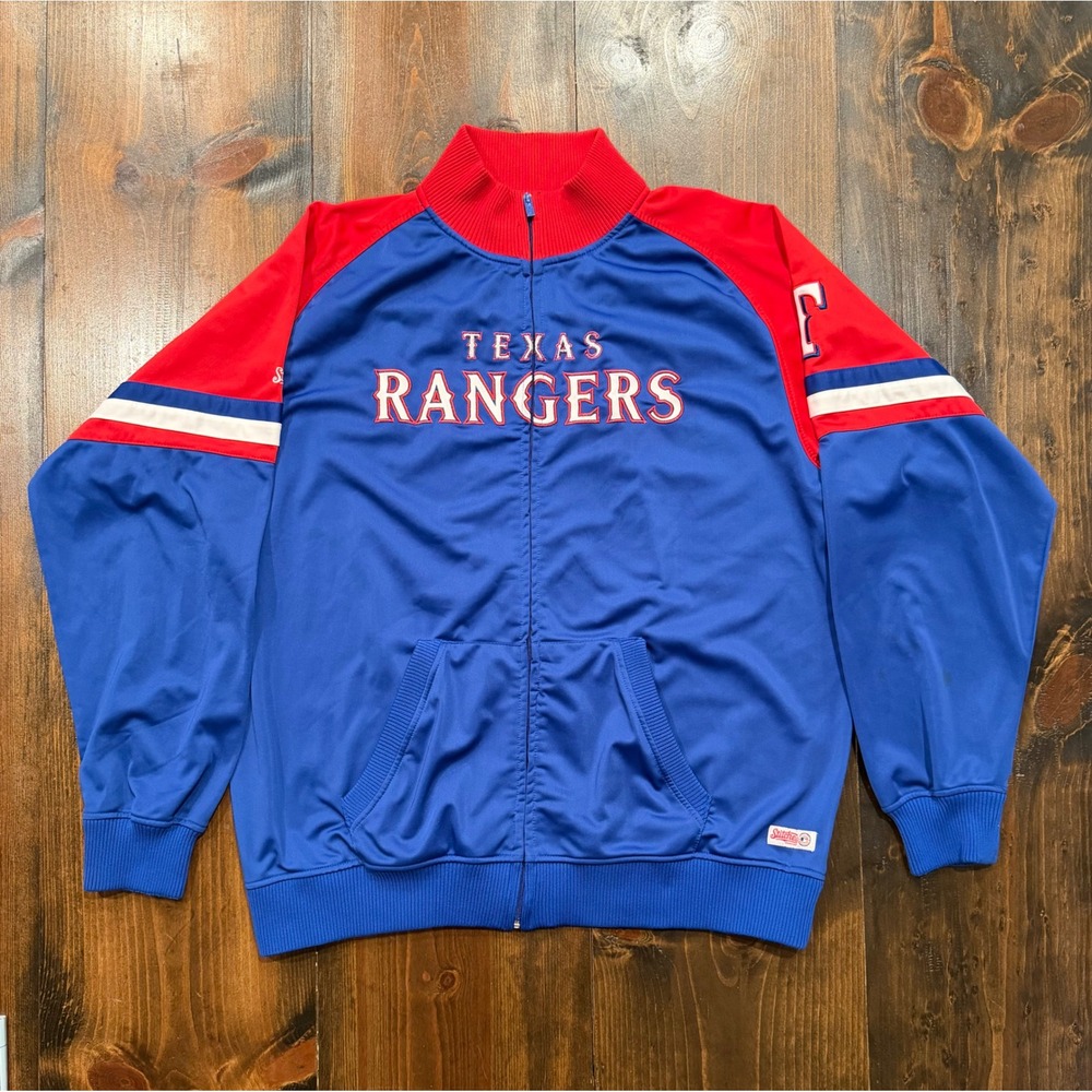 Stitches Texas Rangers MLB Track Jacket Mens 2XL Blue Red Full Zip Embroidered